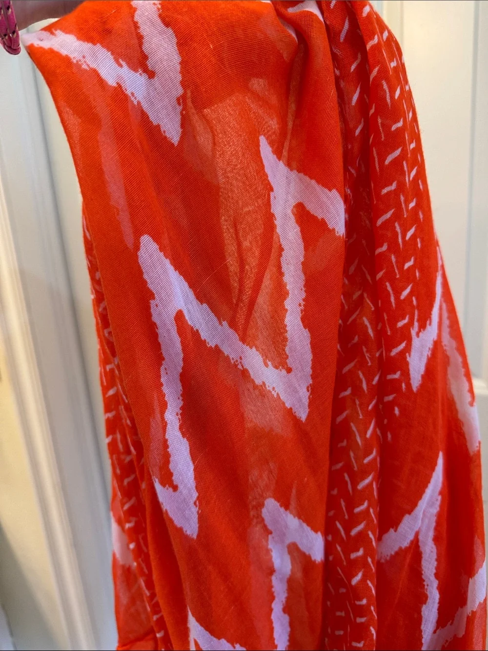 Bright Orange & White Patterned Infinity Scarf